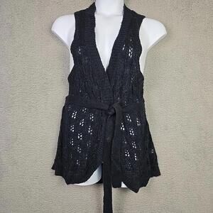 Sonoma life + style Size XL Dark Blue Crocheted Type Of Open With Tie Wrap Vest